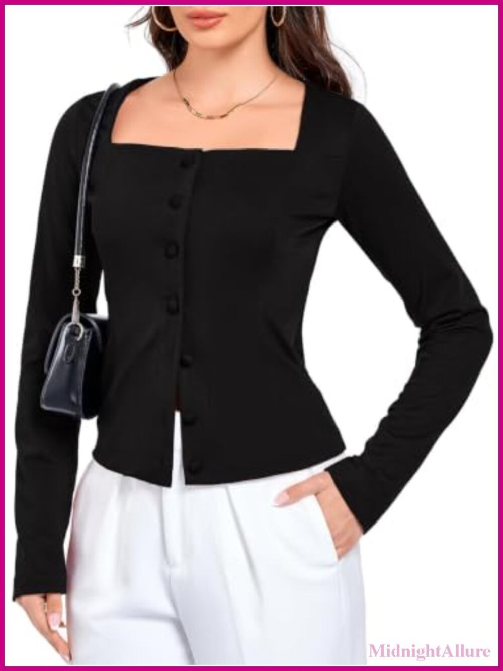 Women's Square Neck Button Up Fitted Blazer Long Sleeve Business Casual Suit